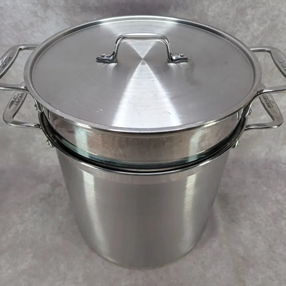All-Clad Stainless Steel 4-Piece Multi-Cooker Pot Pasta Strainer Steamer & Lid